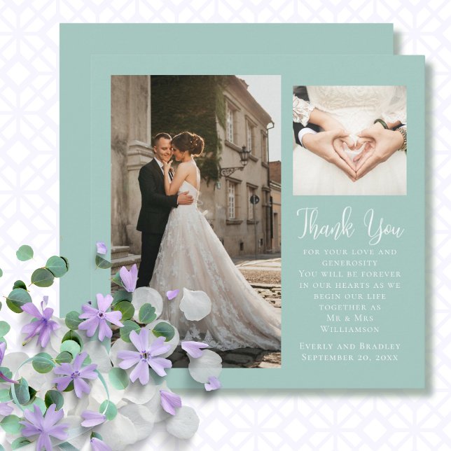 Carte de remerciements de Mariage photo vert à scr (Créateur téléchargé)