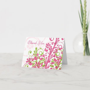 Carte de remerciements de Mariage rose vert blanc