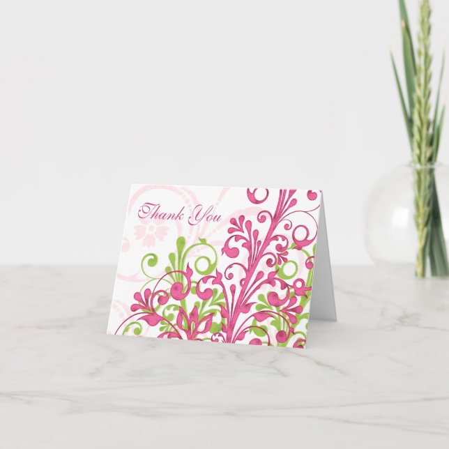 Carte de remerciements de Mariage rose vert blanc (Devant)