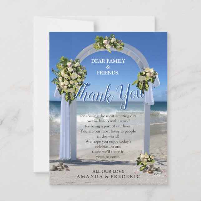 Carte de remerciements de mariage sur la plage (Devant)