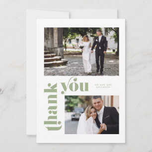 Carte de remerciements de Mariage vert rétro
