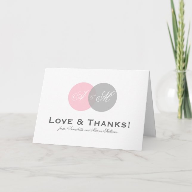 Carte de remerciements de monogramme rose et gris (Devant)