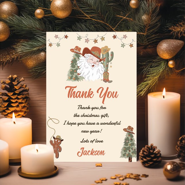 Carte de remerciements de Noël Western Père Noël (Créateur téléchargé)