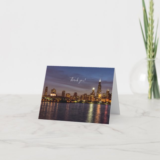 Carte de remerciements de nuit de Chicago Cityscap (Devant)