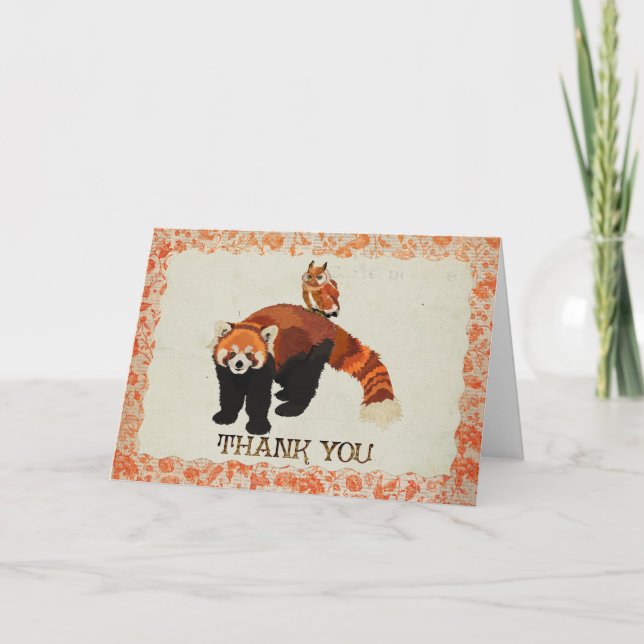 Carte de remerciements de panda rouge et de hibou (Devant)