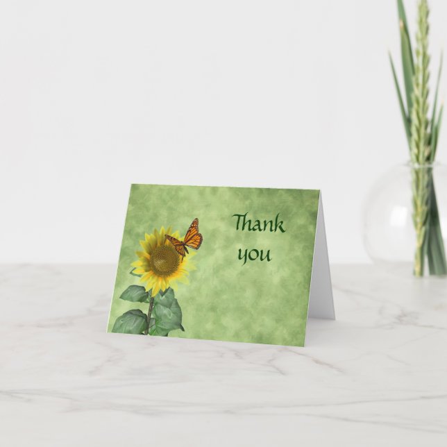 Carte de remerciements de papillon et de tournesol (Devant)