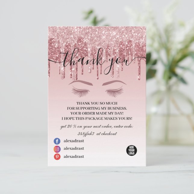 Carte de remerciements de Parties scintillant Rose (Debout devant)