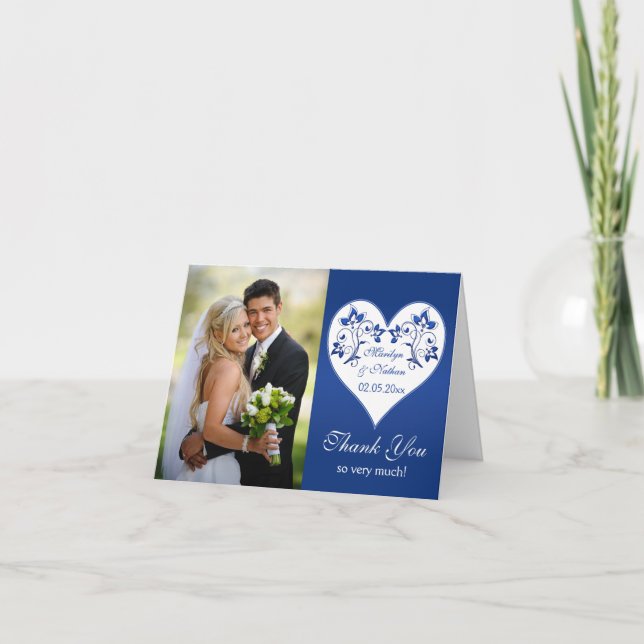 Carte de remerciements de photo Royal Blue et Whit (Devant)