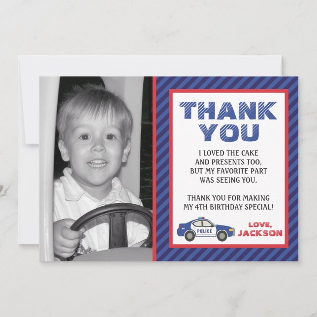 Carte de remerciements de police - fête (Devant)