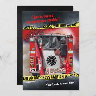 Carte de remerciements de pompier de camion-pompie