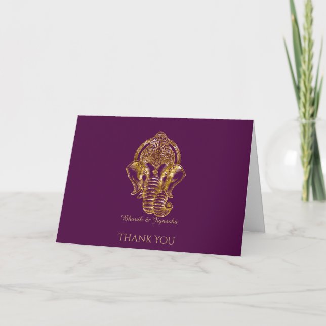 Carte de remerciements de pourpre et d'Indienne de (Devant)