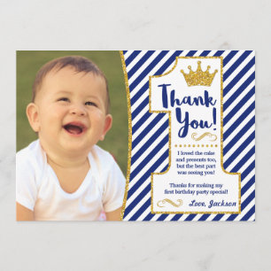 Carte de remerciements de prince First Birthday