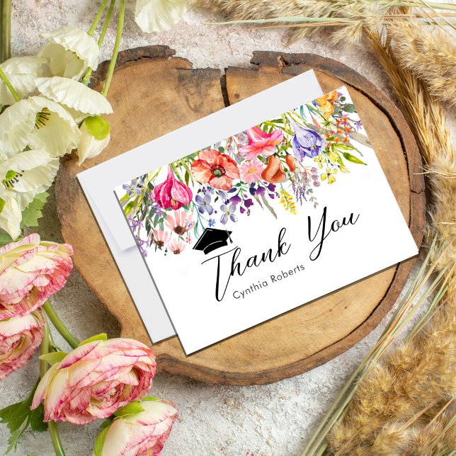 Carte de remerciements de printemps Fleur sauvage  (Colorful Wildflower Spring Thank You Card #rusticgraduation #wildflowers #springbloom #summer)