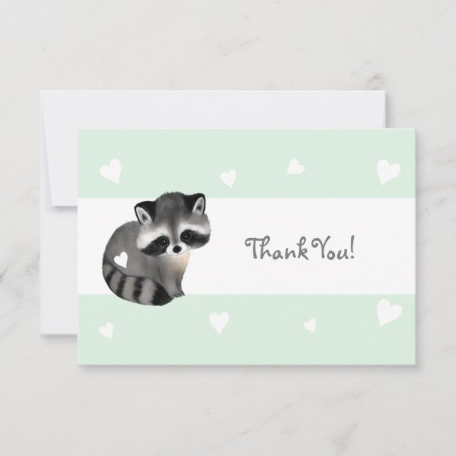 Carte de remerciements de raton laveur Mint Heart (Devant)
