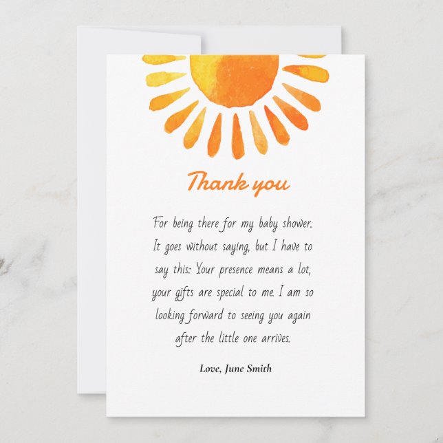 Carte de remerciements de rayons solaires aquarell (Devant)