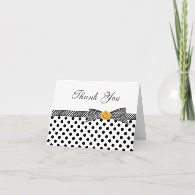 Carte de remerciements de rose à pois noir blanc (Devant)