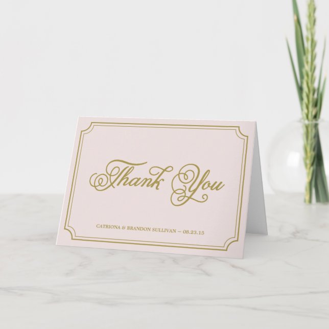 Carte de remerciements de script blush & Gold Whim (Devant)