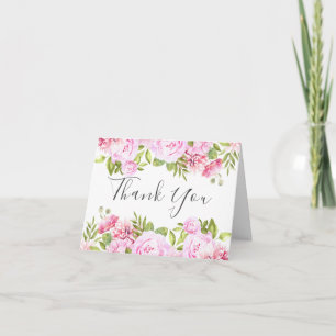 Carte de remerciements de script de jardin rose