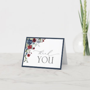 Carte de remerciements de script floral bleu Bourg