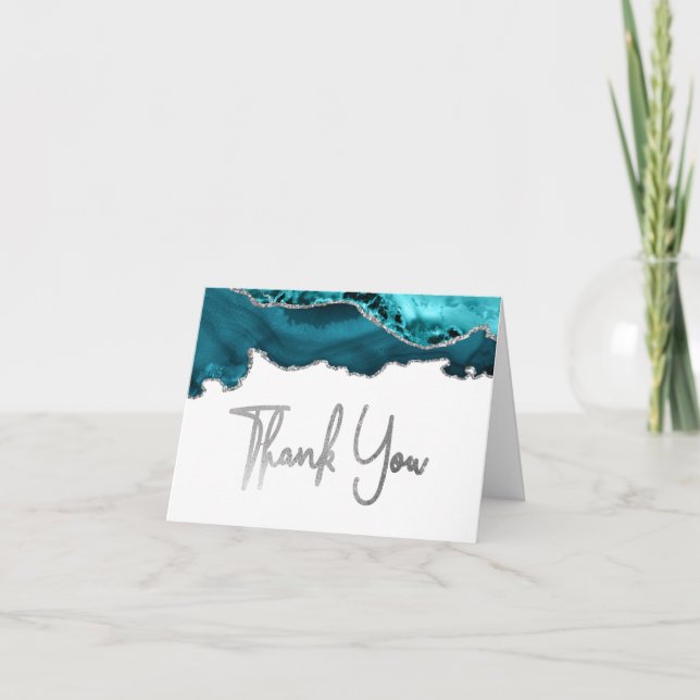 Carte de remerciements de script turquoise Blue Ag (Devant)