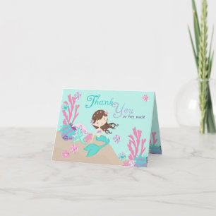 Carte de remerciements de sirène Brunette légère