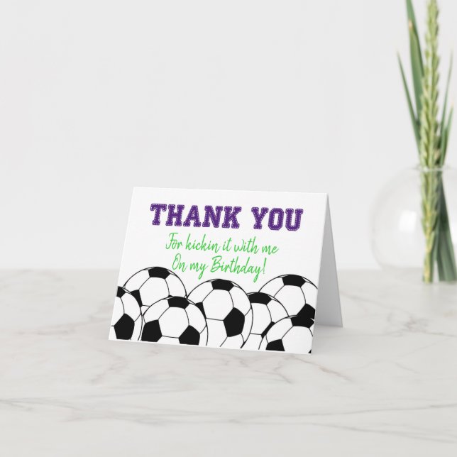 Carte de remerciements de soccer violet (Devant)
