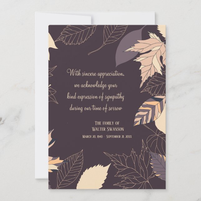 Carte de remerciements de sympathie d'arrière - (Devant)
