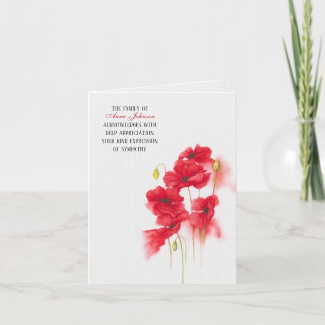 Carte de remerciements de sympathie du Poppy Rouge (Devant)