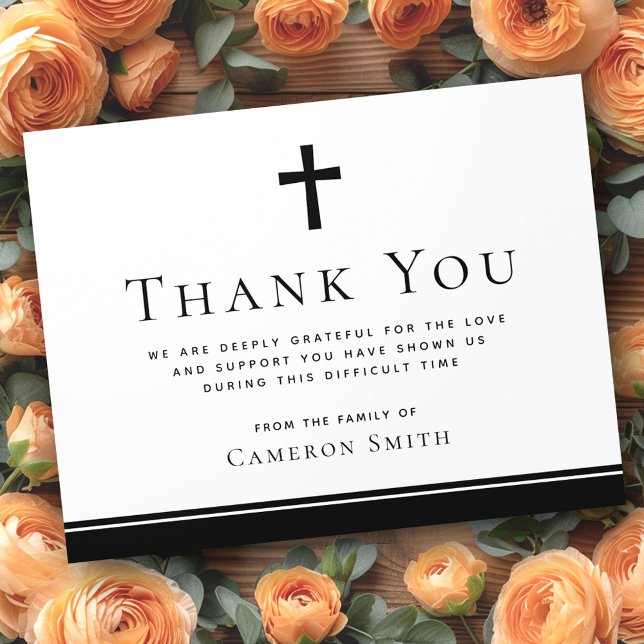 Carte de remerciements de sympathie funéraire de C (Christian cross funeral sympathy thank you card)