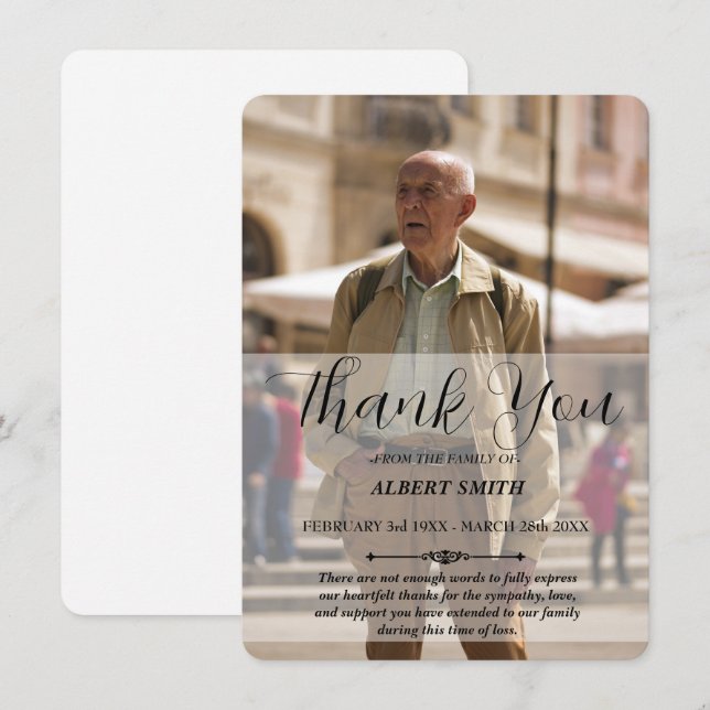 Carte de remerciements de Sympathie Photo personna (Devant / Derrière)
