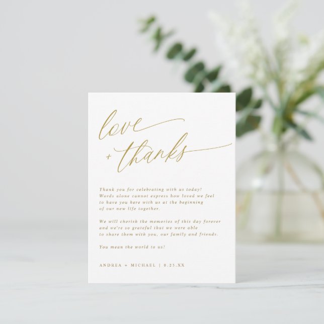 Carte de remerciements de table de mariage Gold Mo (Debout devant)