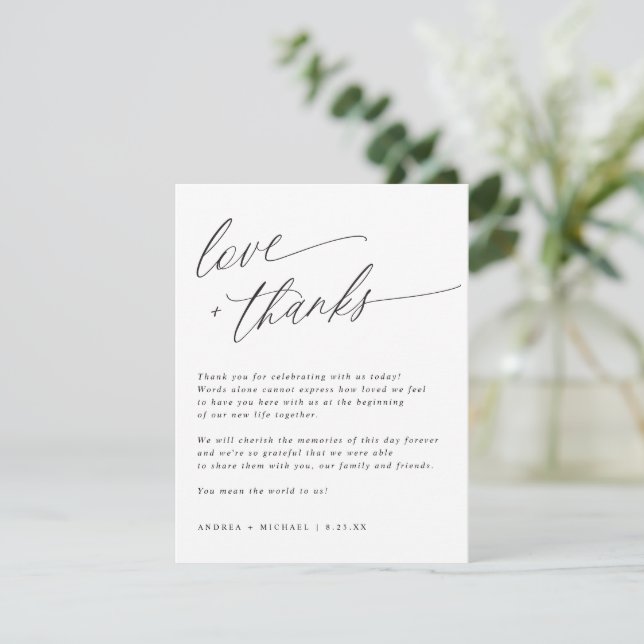 Carte de remerciements de table de mariage moderne (Debout devant)