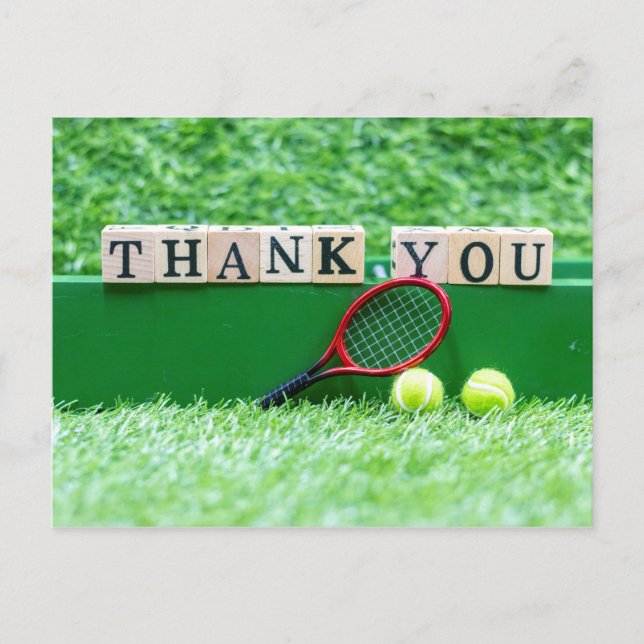 Carte de remerciements de tennis avec balle et raq (Devant)