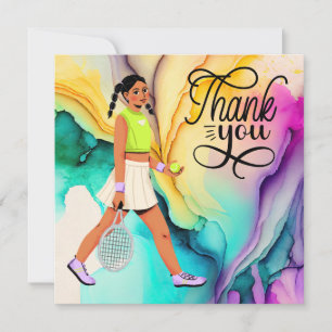 Carte de remerciements de tennis avec femme joueur