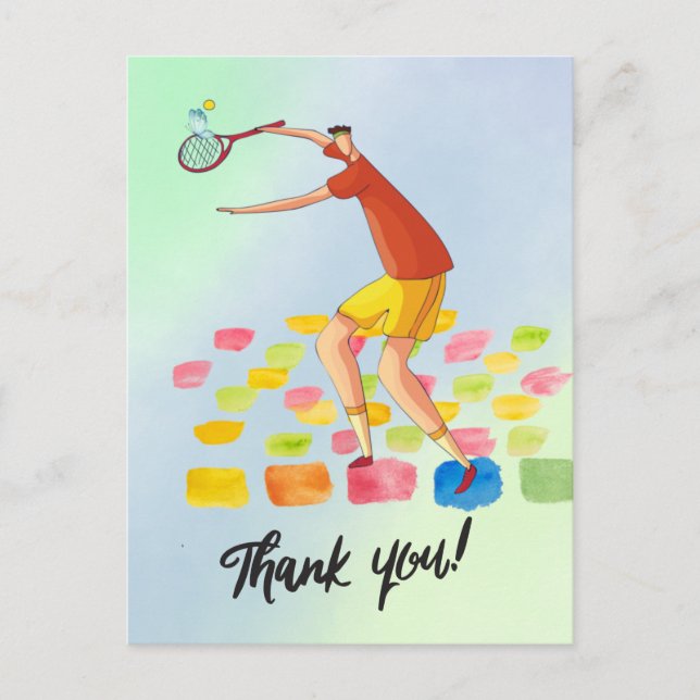 Carte de remerciements de tennis pour coach aquare (Devant)