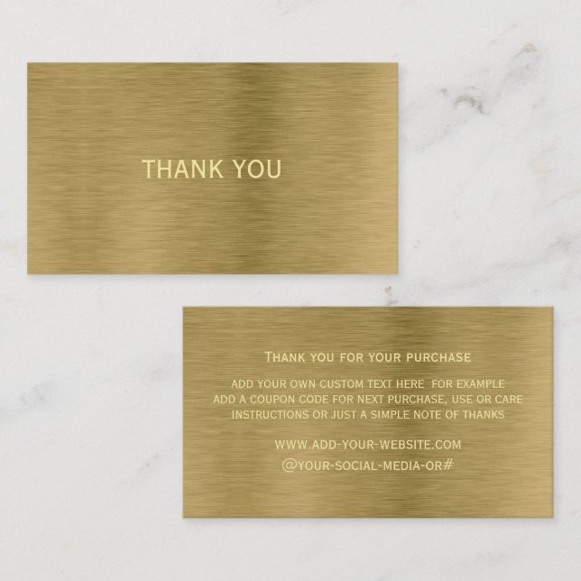 Carte de remerciements de texture métal or Faux (Devant / Derrière)