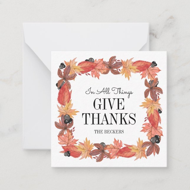 Carte de remerciements de Thanksgiving pour feuill (Devant)