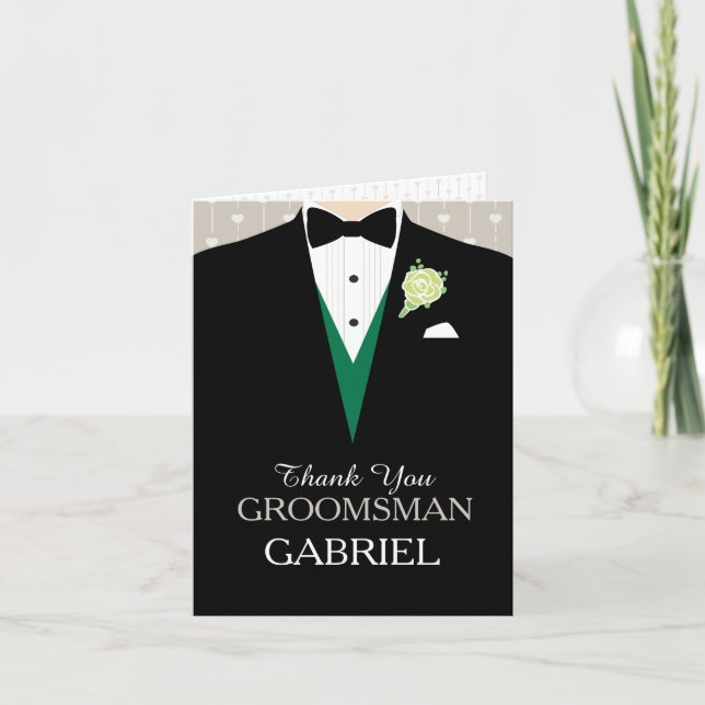 Carte de remerciements de toilette vert Groomsman (Devant)