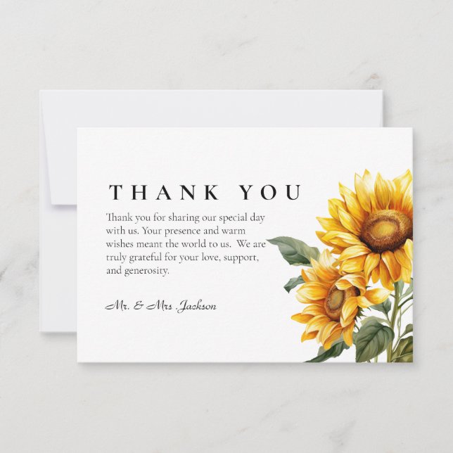 Carte de remerciements de tournesol minimaliste (Devant)