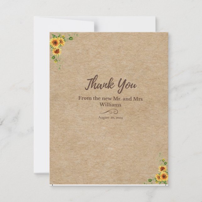 Carte de remerciements de tournesol rustique (Devant)
