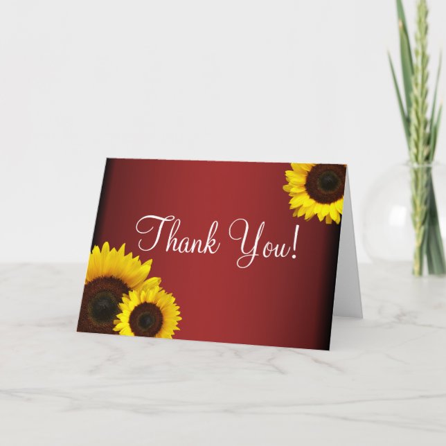 Carte de remerciements de tournesols rouges et jau (Devant)