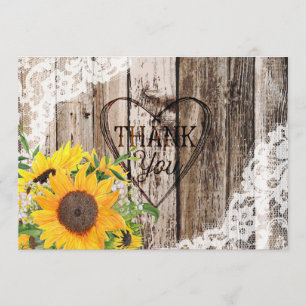 Carte de remerciements de tournesols rustiques