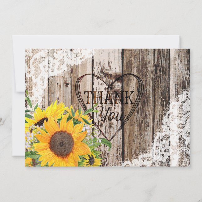 Carte de remerciements de tournesols rustiques (Devant)