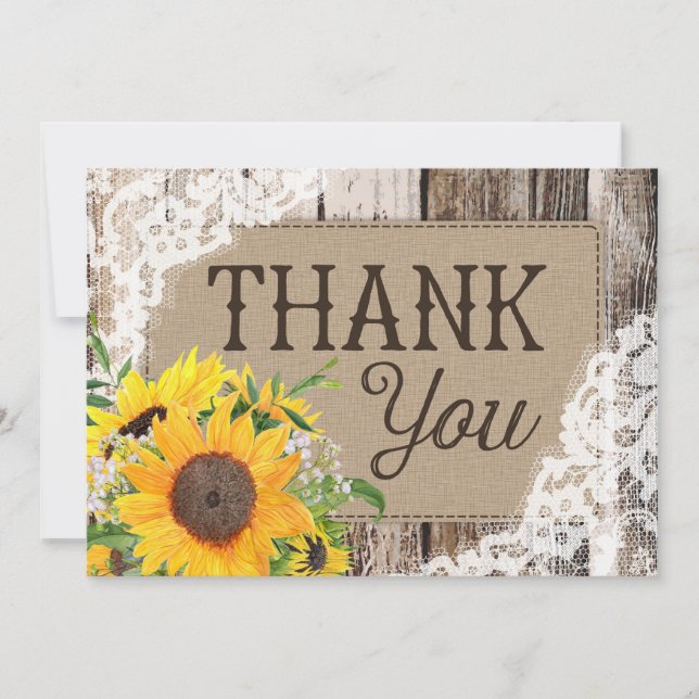 Carte de remerciements de tournesols rustiques (Devant)