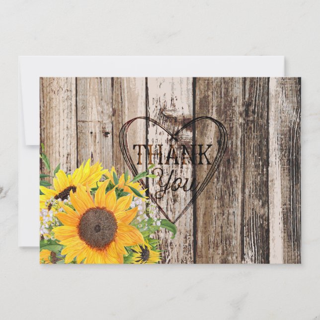 Carte de remerciements de tournesols rustiques (Devant)
