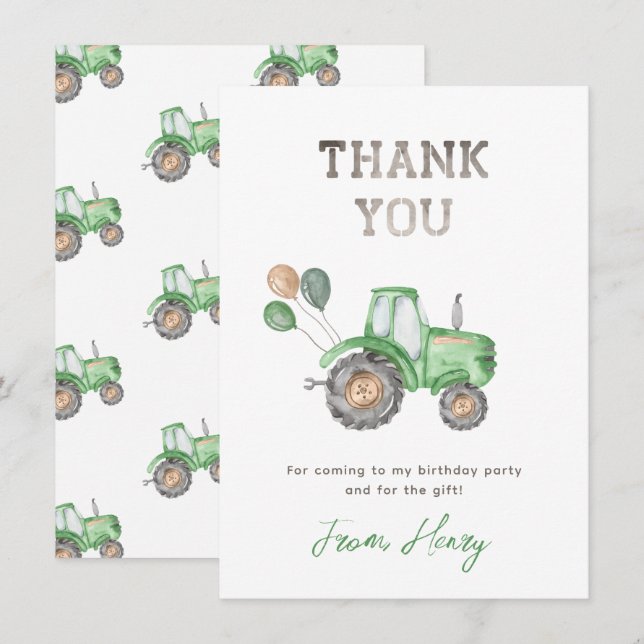 Carte de remerciements de tracteur | Merci tracteu (Devant / Derrière)