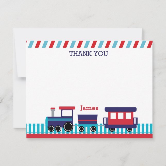 Carte de remerciements de train - Marine bleu & ro (Devant)
