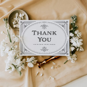 Carte De Remerciements Déco moderne   Élégant Mariage noir et blanc