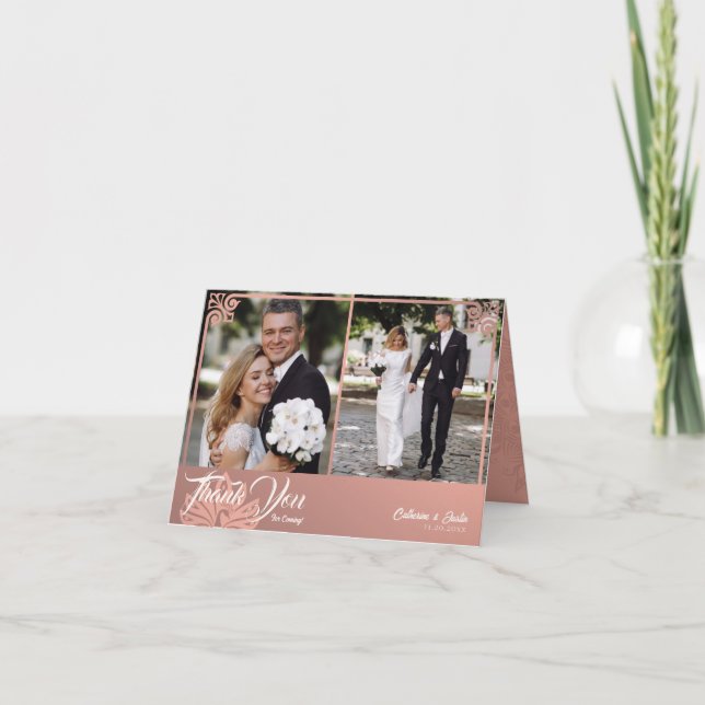 Carte De Remerciements Déco moderne Peacock rose 2 Mariage photo plié (Devant)