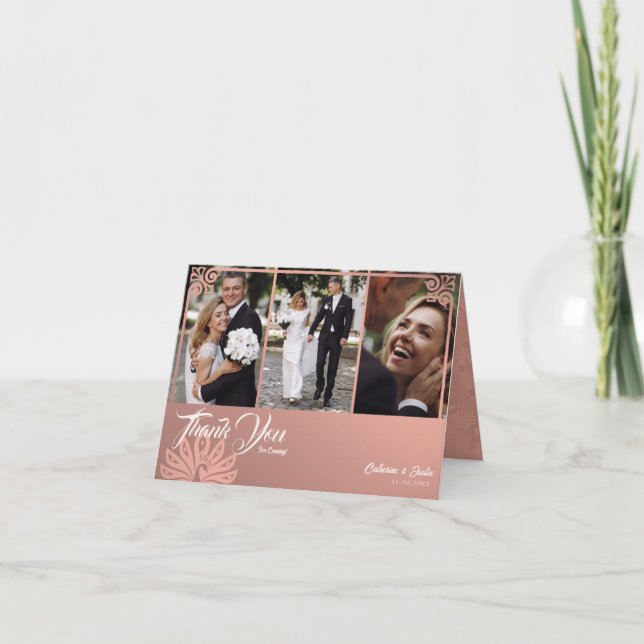 Carte De Remerciements Déco moderne Peacock rose 3 Mariage photo plié (Devant)